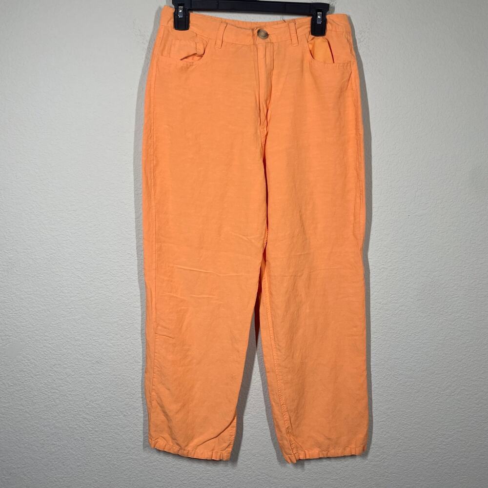 Blanknyc 27 The Baxter Ribcage Straight Leg Chino Pants Neon Orange Linen Blend